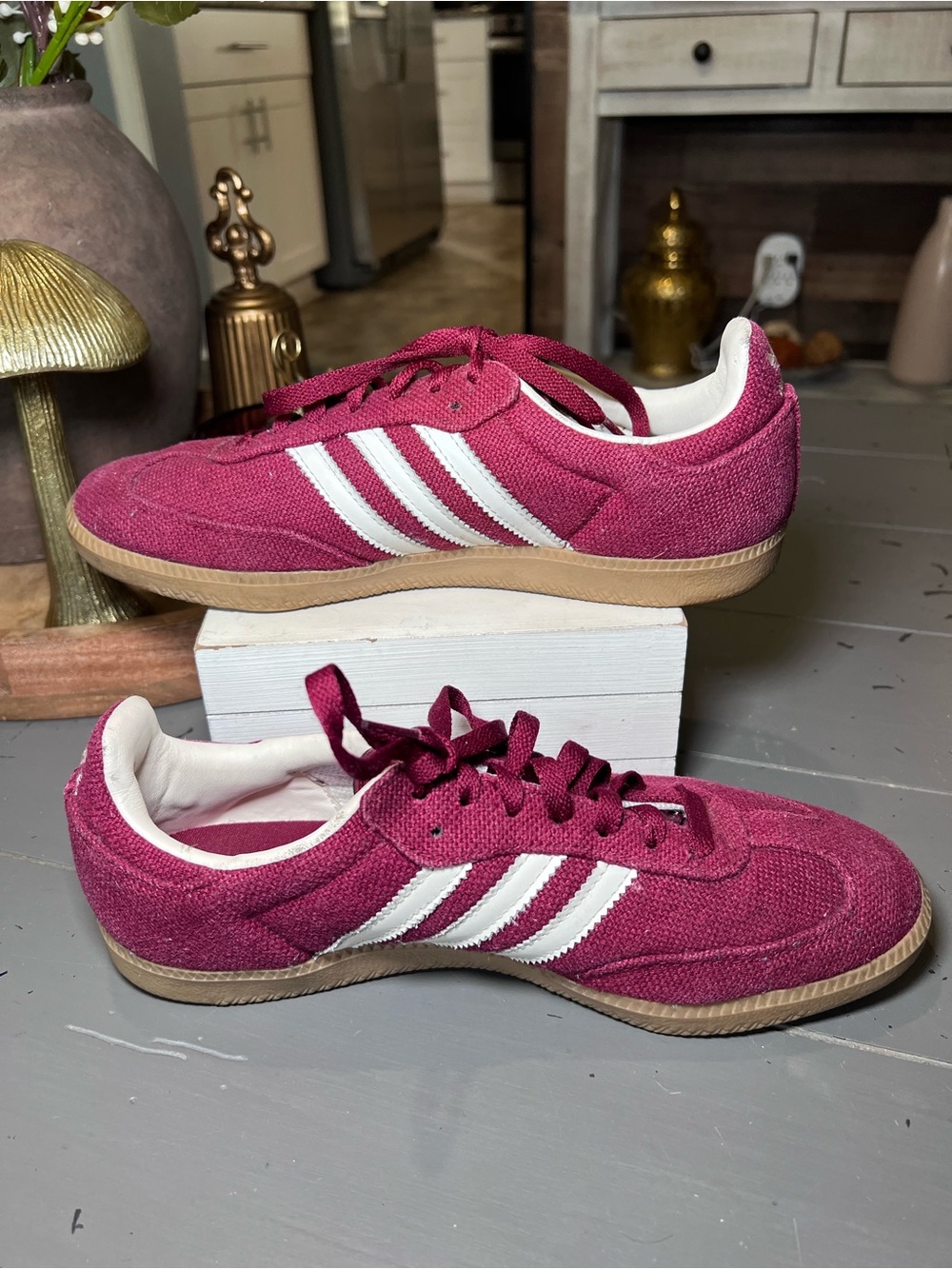 Adidas Sambas Hemp Burgundy Sneakers Unisex Size 8 - Picture 2 of 10